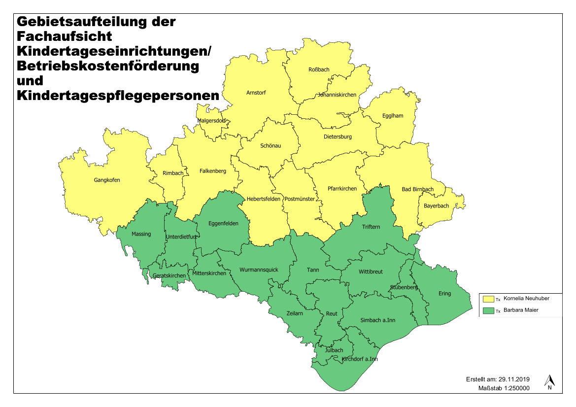 alt="Zuständigkeit Kornelia Neuhuber: Gangkofen, rimbach, Falkenberg, Malgersdorf, Hebertsfelden, Arnstorf, Schönau, Postmünster, Roßbach, Johanniskirchen, Dietersburg,Pfarrkirchen, Egglham, Bad Birnbach, Bayerbach ; Zuständigkeit Barbara Maier: Massing, Unterdietfurt, Geratskirchen, Eggenfelden, Mitterskirchen, Wurmannsquick, Zeilarn, Tann, Reut, Julbach, Kirchdorf am Inn, Triftern, Wittibreut, Simbach am Inn, Stubenberg, Ering