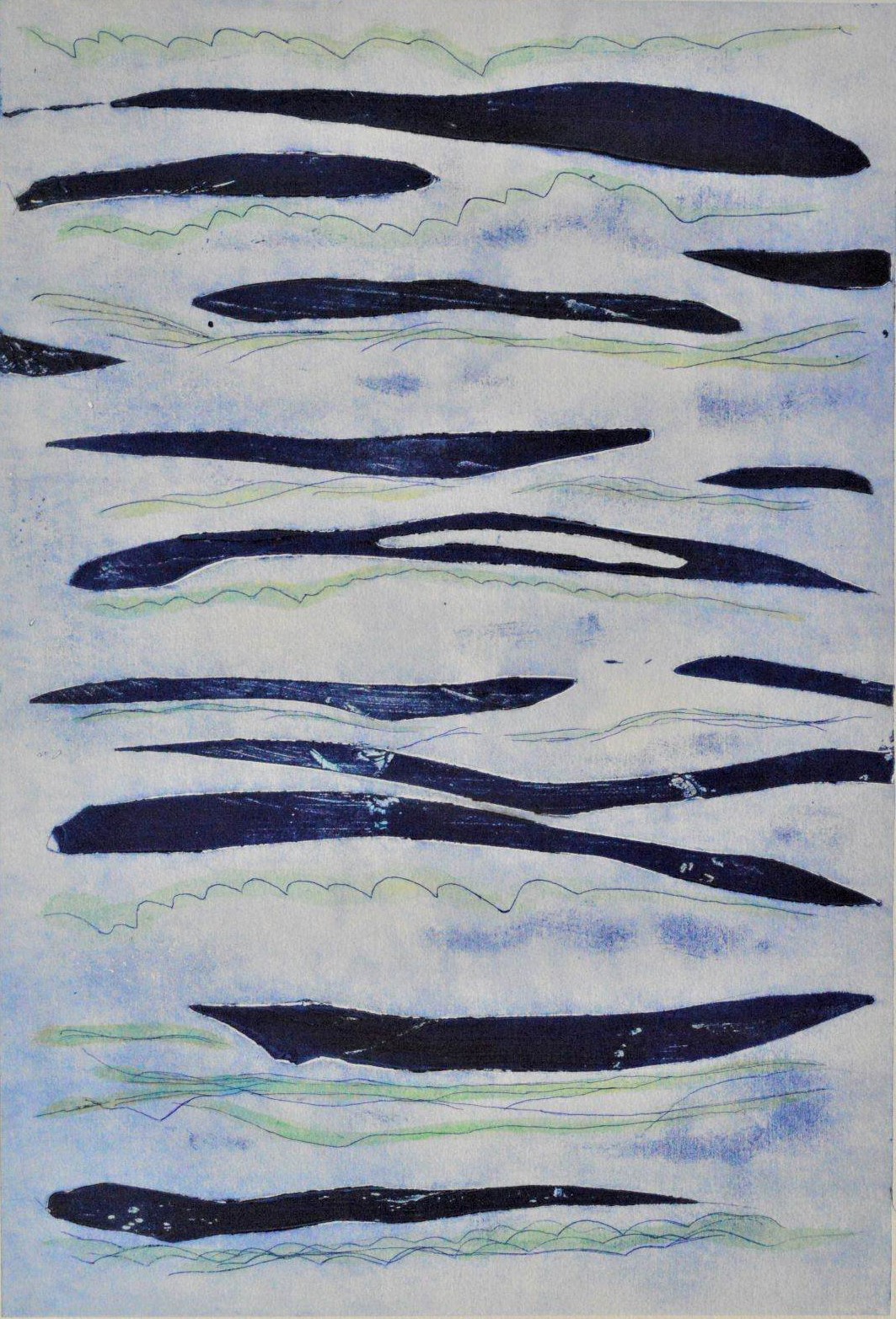 alt="Im Fluss I. Andreas Heckmann. Experimentelle Radierung / falsche Aquatinta. 2018"