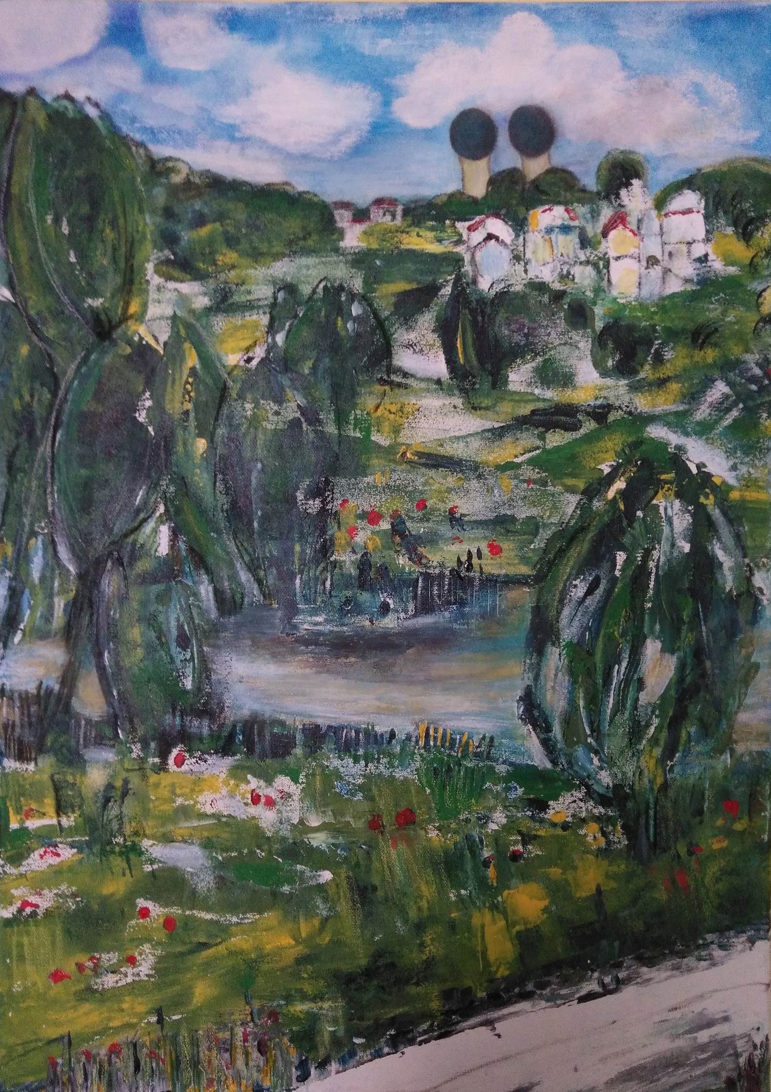 alt="radln langs der Rott. Christine Pfefferler. Acryl, Spachtel, Roller. 2020"