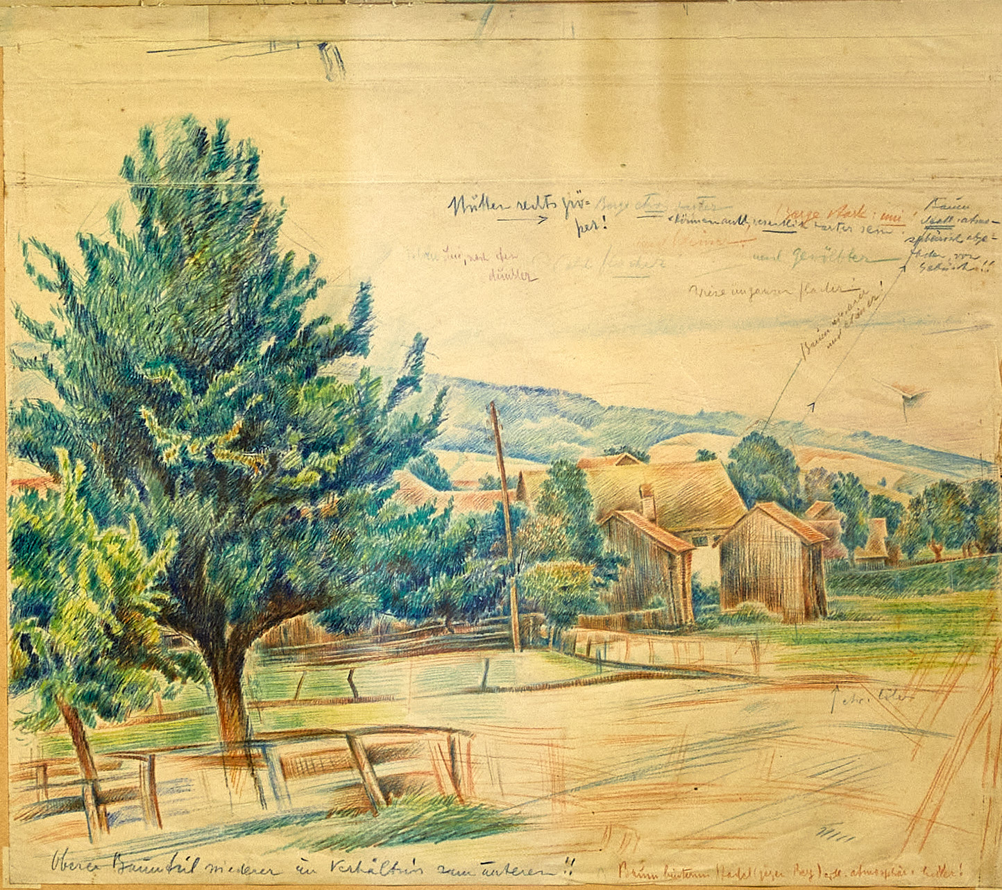 alt="Skizze Rottaler Land. Farbstift auf Papier."